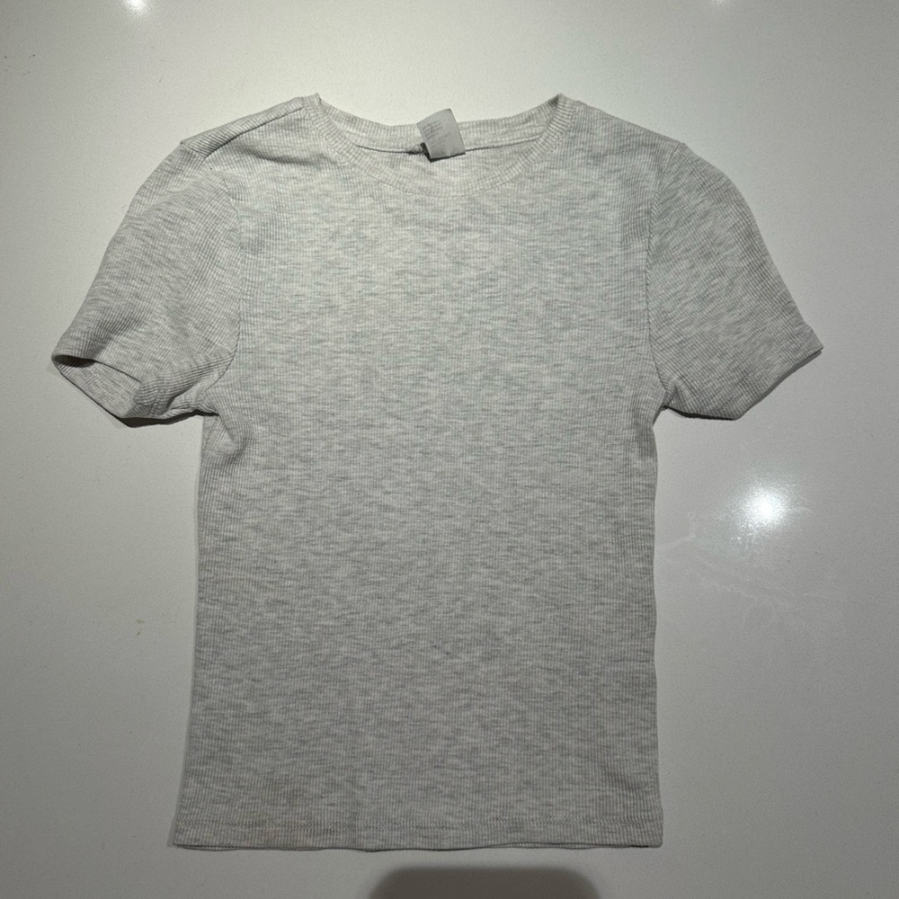 H&m cropped Light Gray Ribbed Short Sleeve Tee - Picture 3 of 5